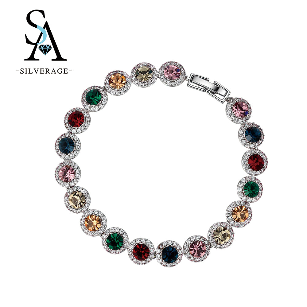 Multicolor Rainbow Halo Tennis Bracelet