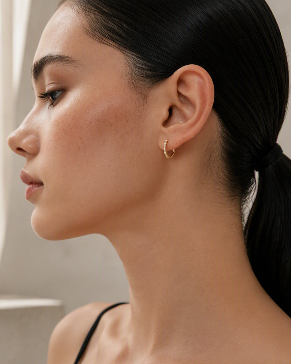 Gold Pavé Huggie Hoop Earrings