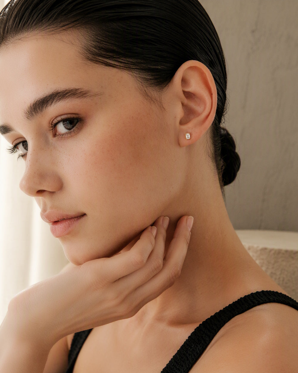 Gold Square Cut CZ Stud Earrings
