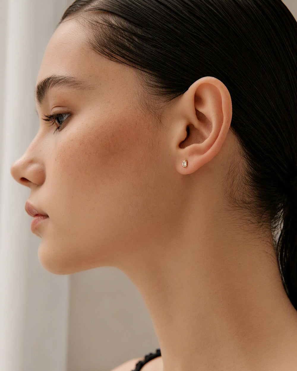 Gold Square Cut CZ Stud Earrings