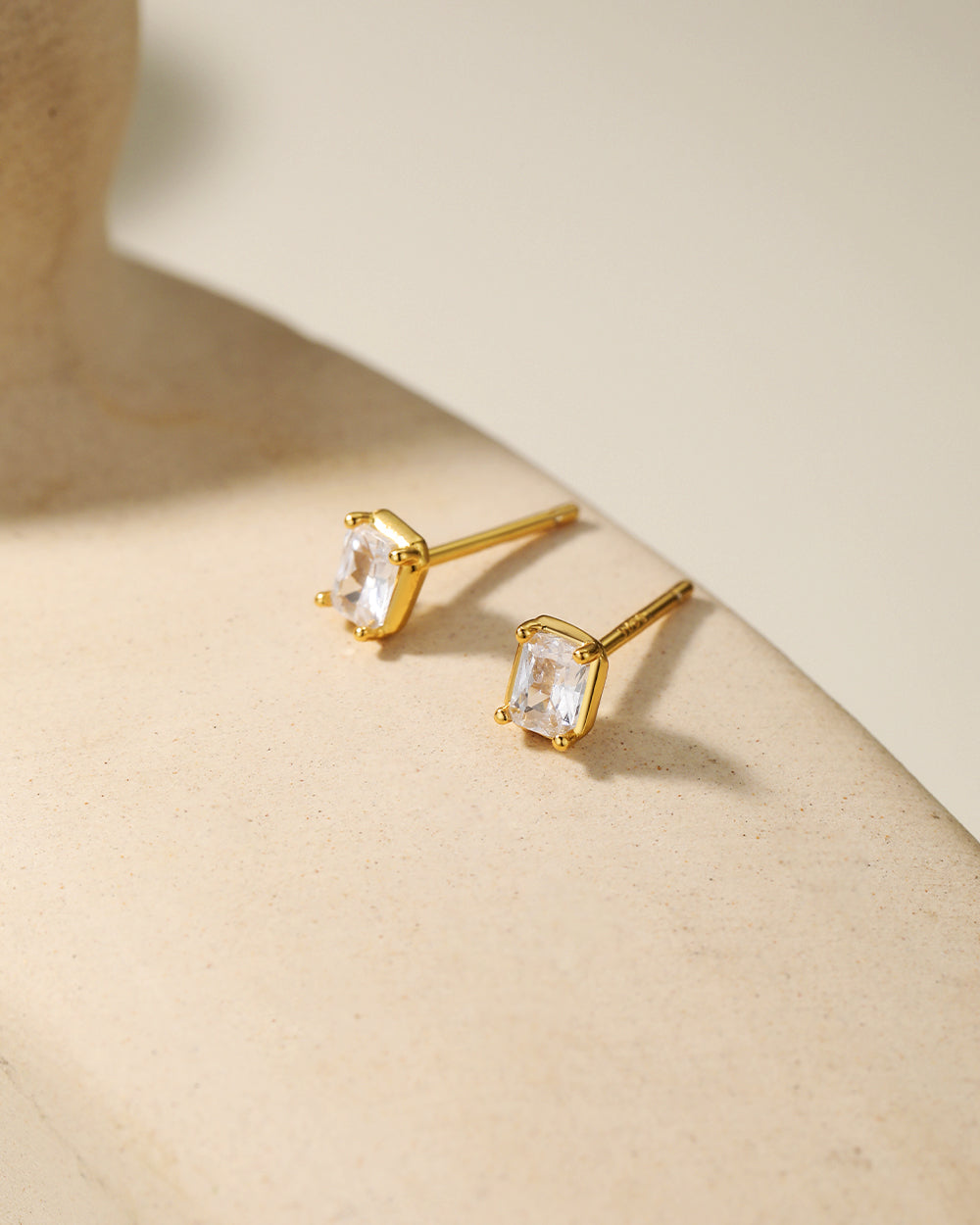 Gold Square Cut CZ Stud Earrings