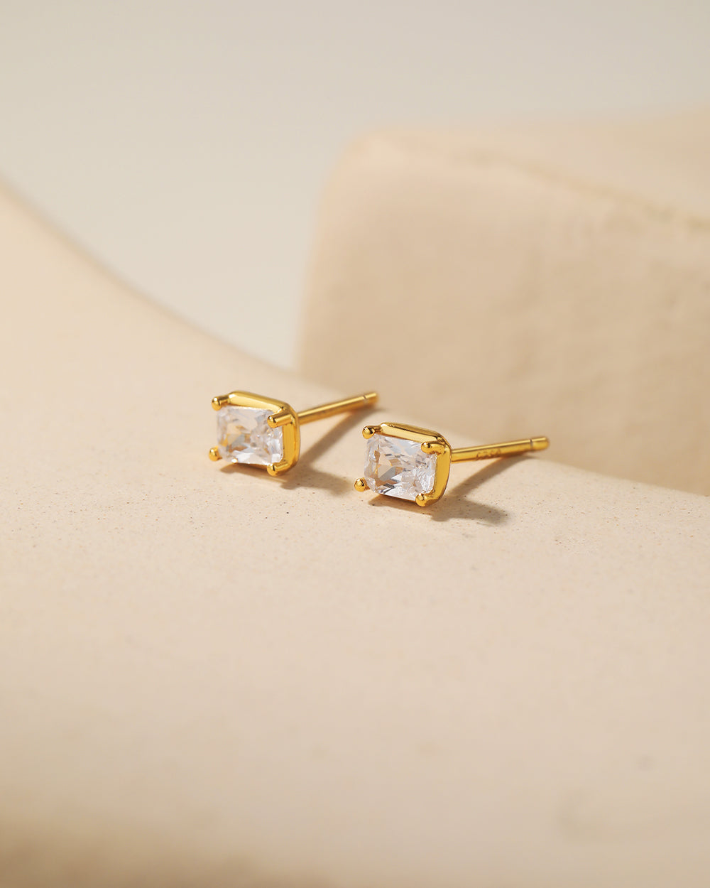 Gold Square Cut CZ Stud Earrings