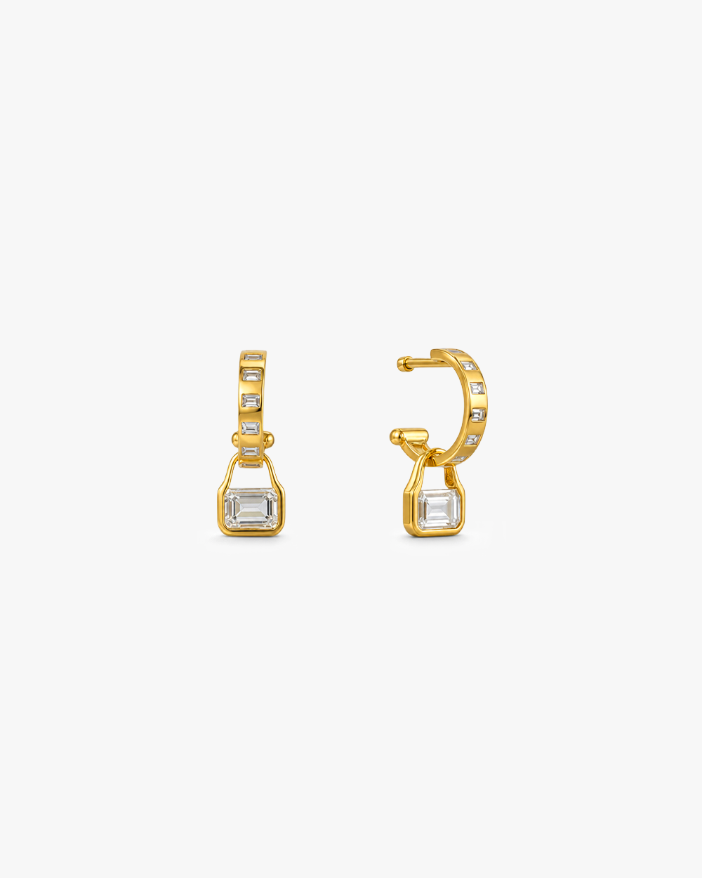 Curved Bar with Rectangle CZ Drop Earrings