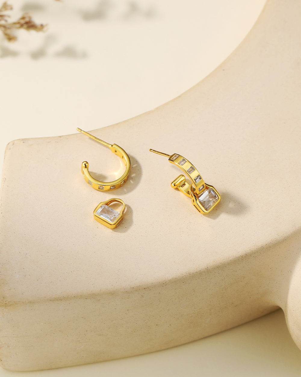 Curved Bar with Rectangle CZ Drop Earrings