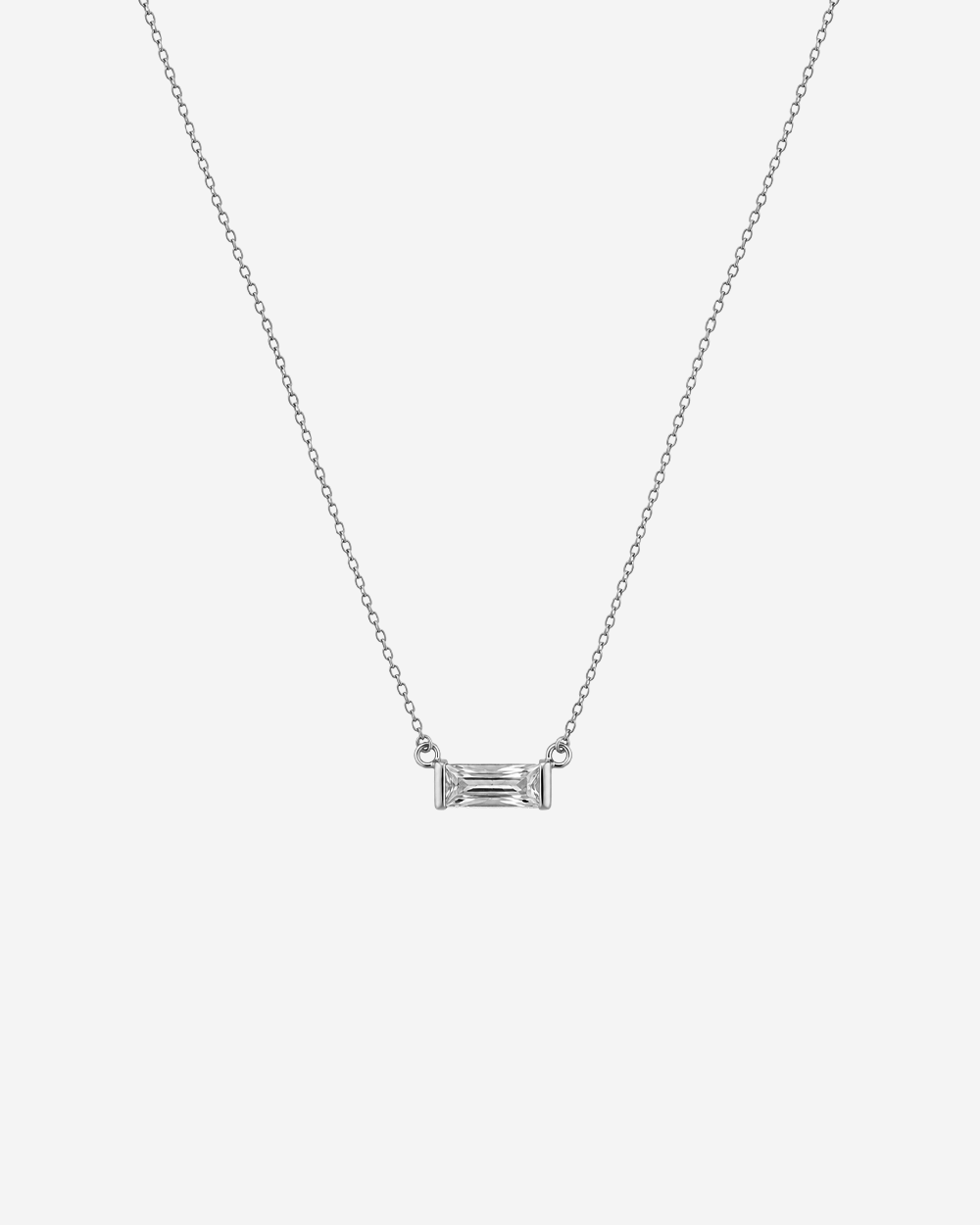 Silver Baguette Cut Solitaire Necklace
