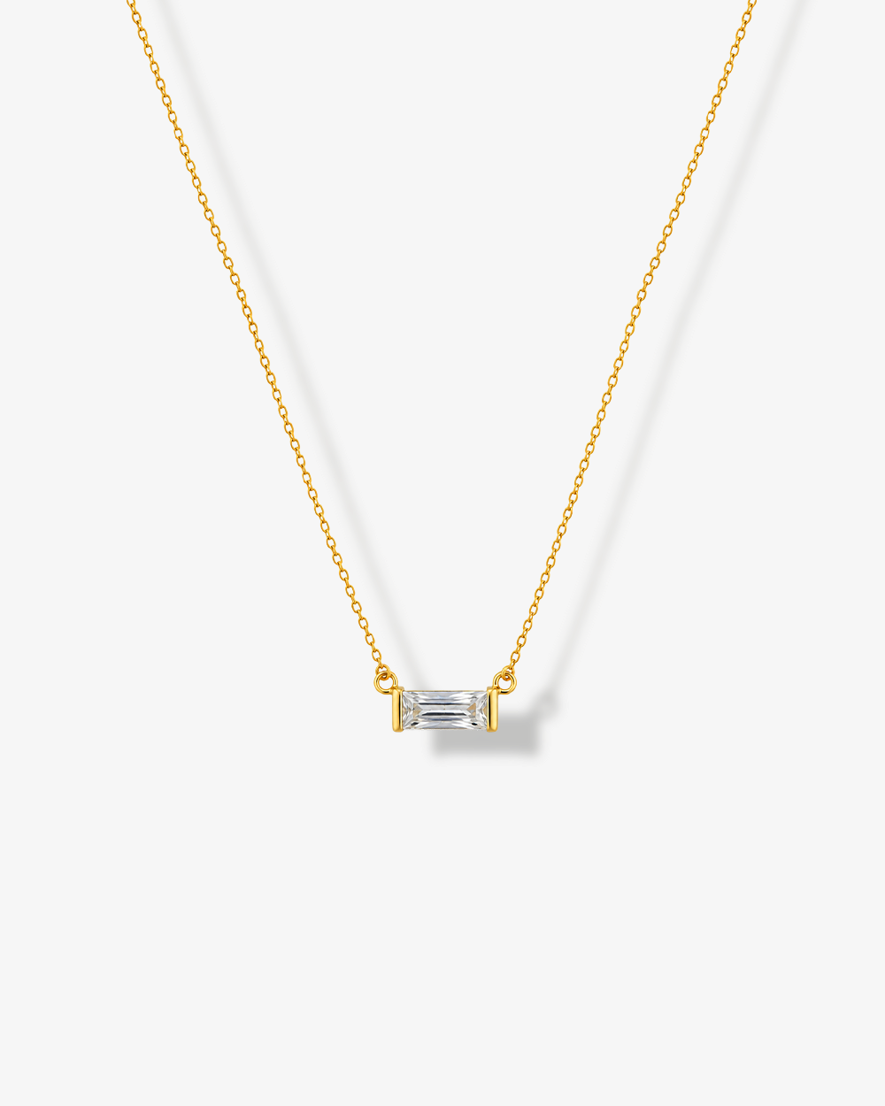 Gold Baguette Cut Solitaire Necklace