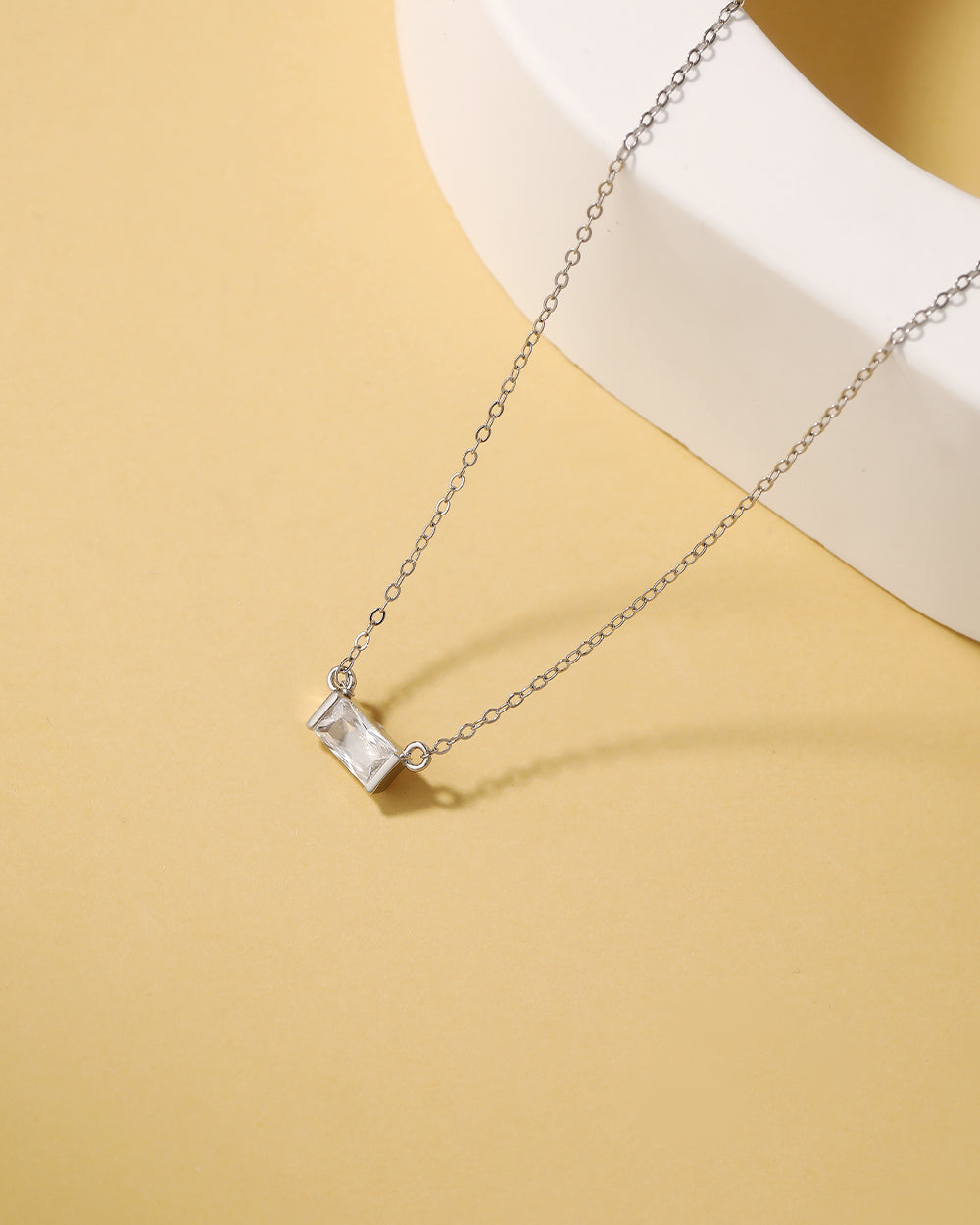 Silver Baguette Cut Solitaire Necklace