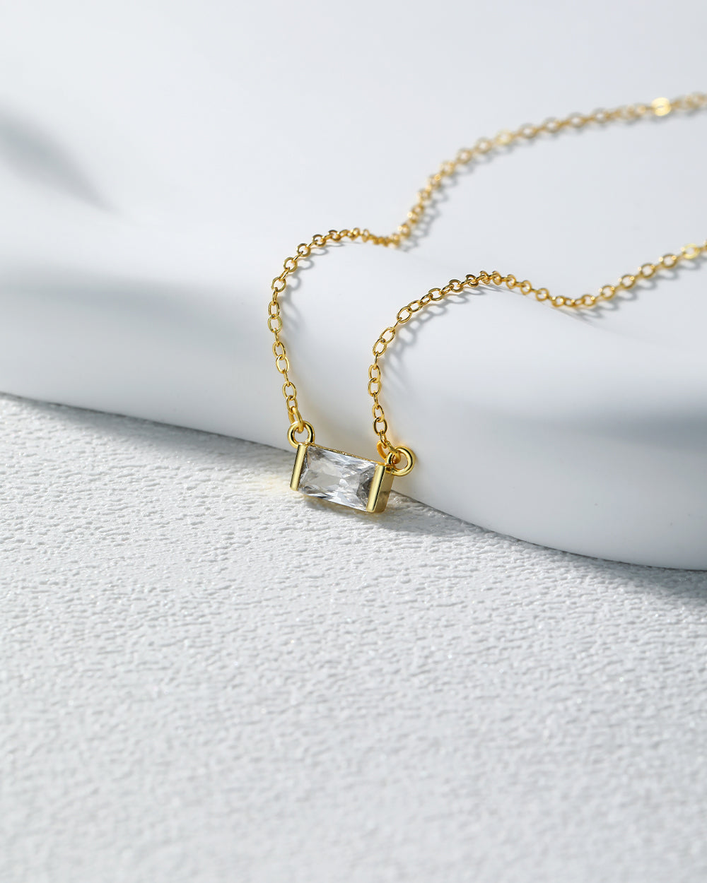 Gold Baguette Cut Solitaire Necklace