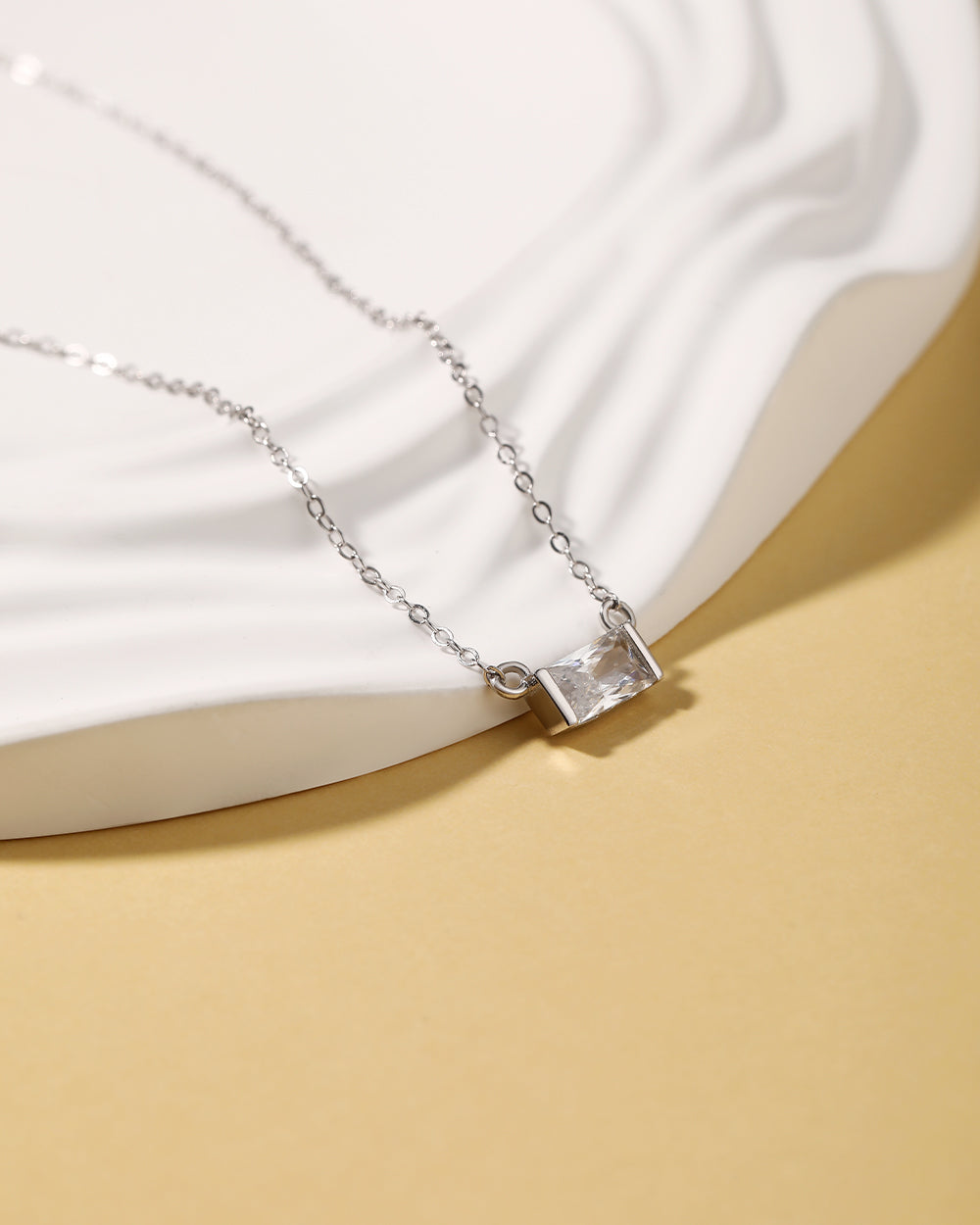 Silver Baguette Cut Solitaire Necklace