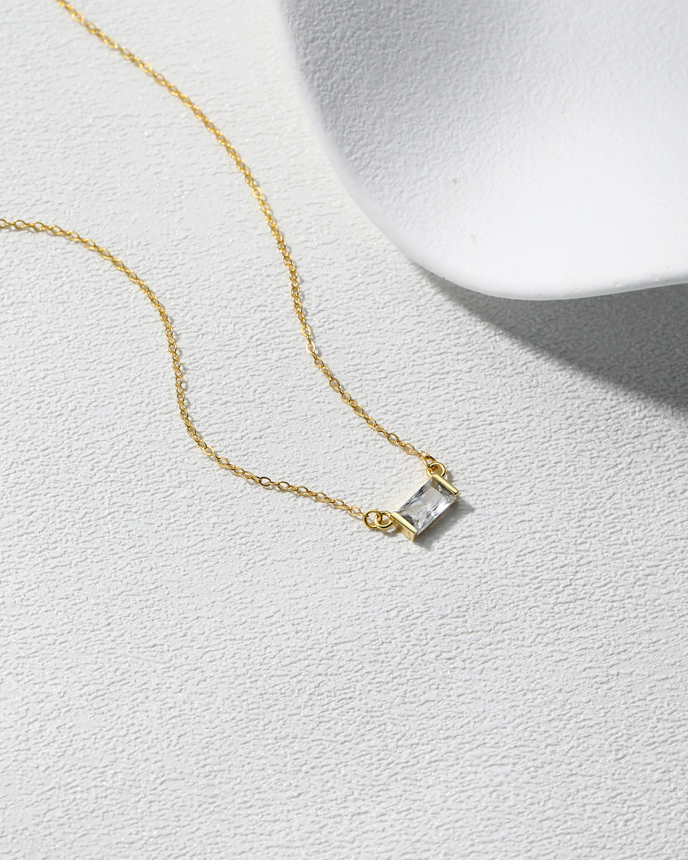 Gold Baguette Cut Solitaire Necklace