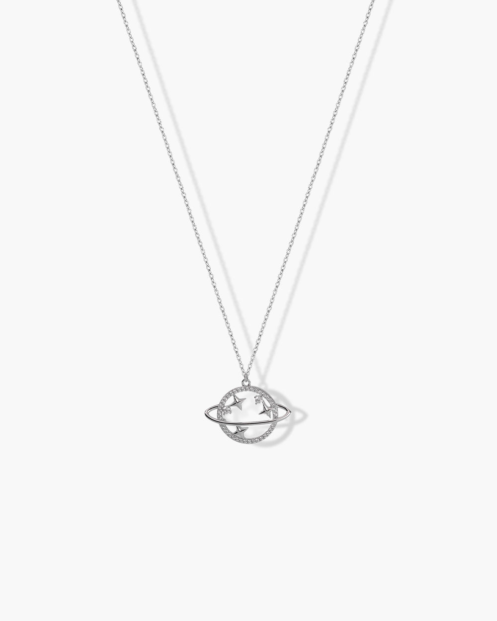 Rhodium Plated Large CZ Pendant Necklace