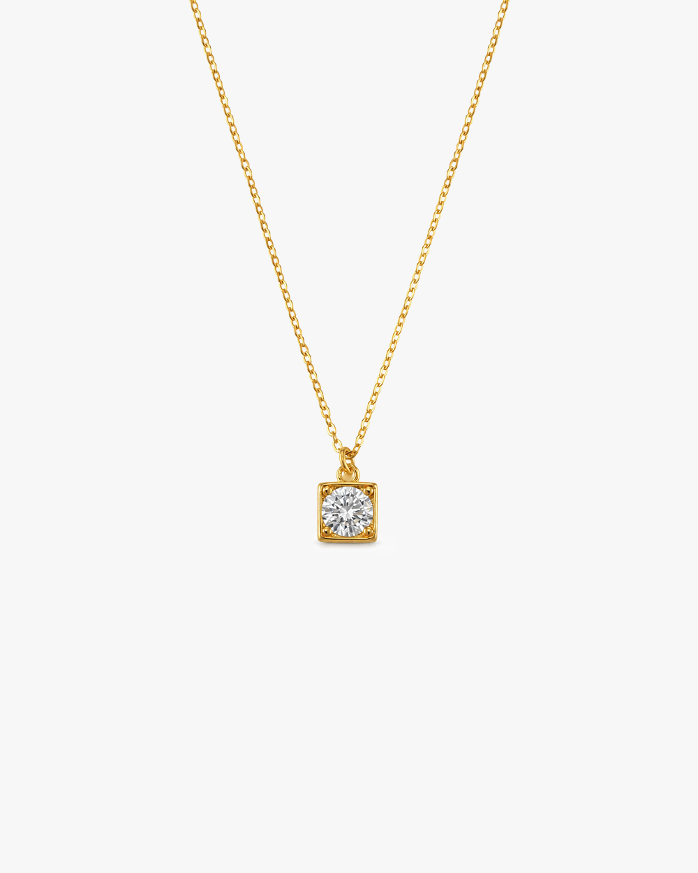 Gold Square Bezel Round CZ Solitaire Necklace