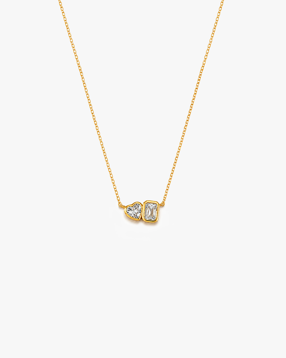 Gold Heart & Rectangle CZ Solitaire Necklace