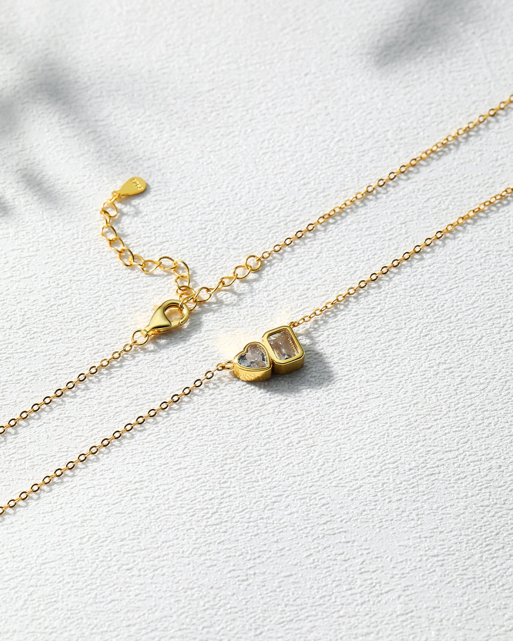 Gold Heart & Rectangle CZ Solitaire Necklace