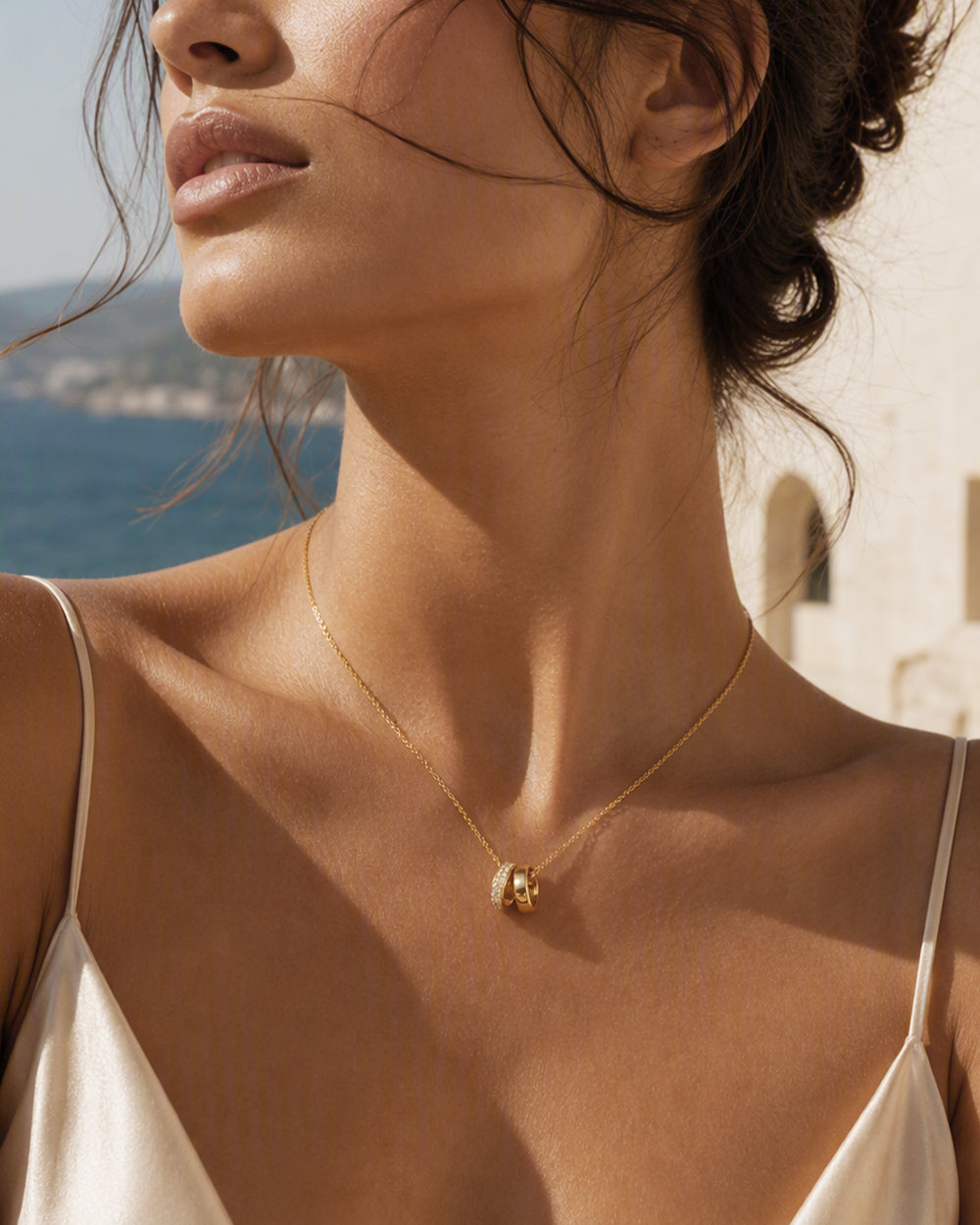 Gold Interlocking Double Ring Necklace