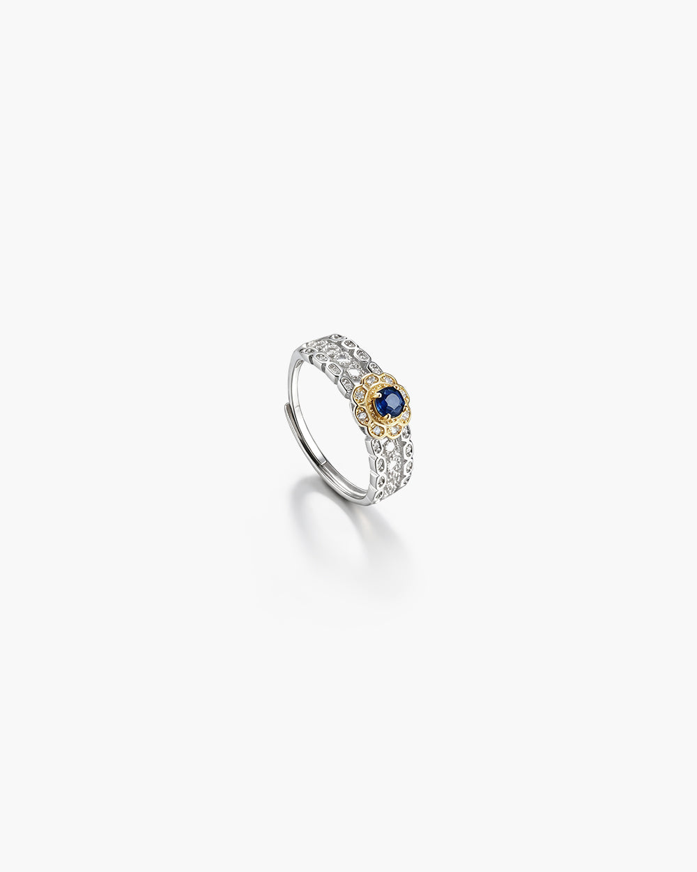 Rhodium Plated Sapphire CZ Open Ring