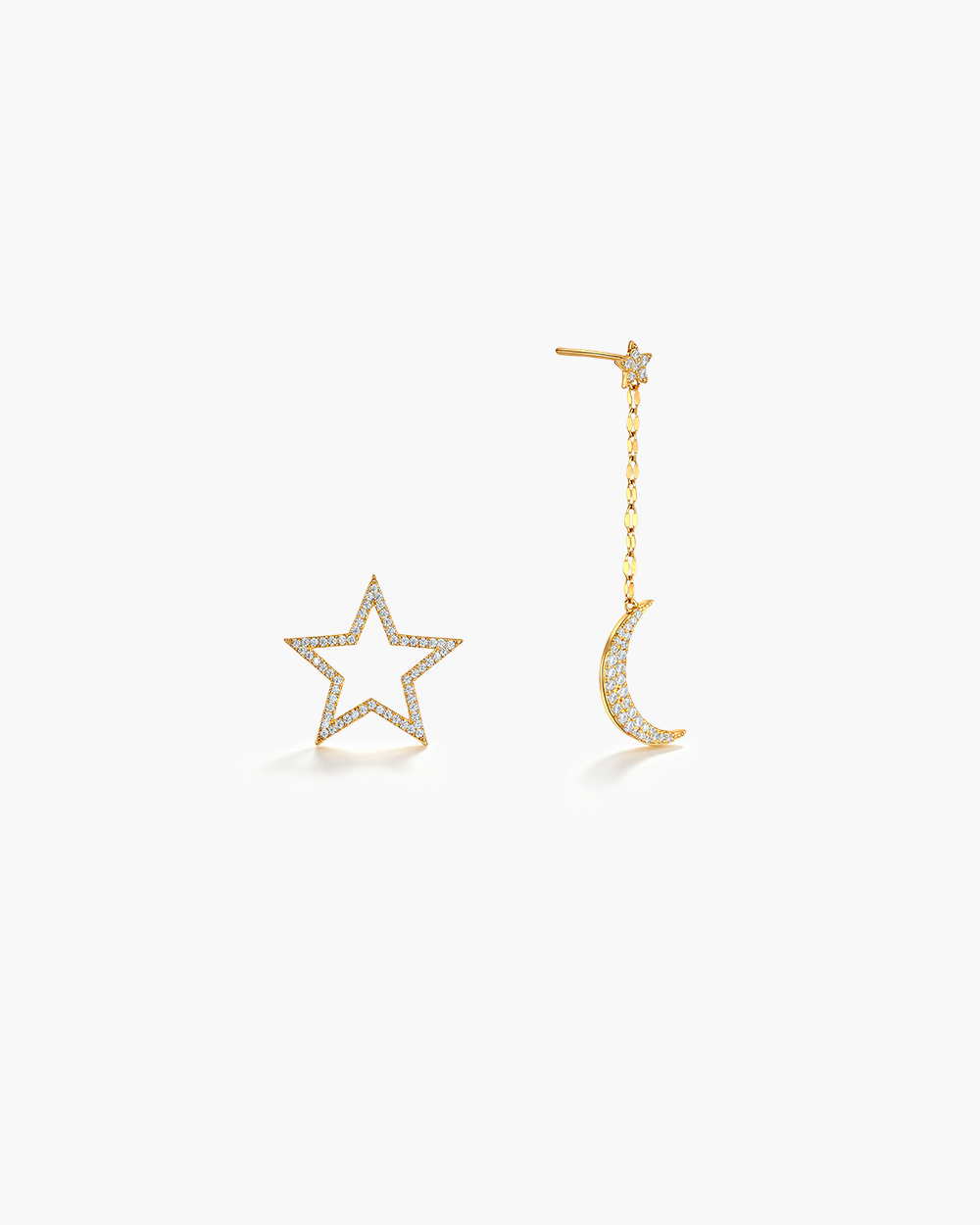 Star & Moon CZ Drop Earrings