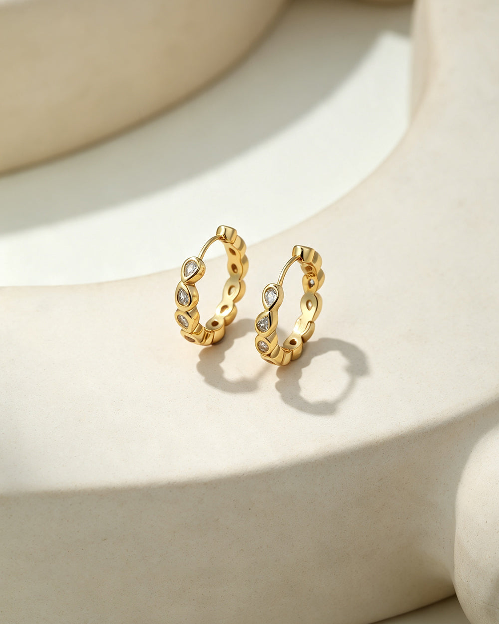 18K Gold Plated Long CZ Drop Earrings