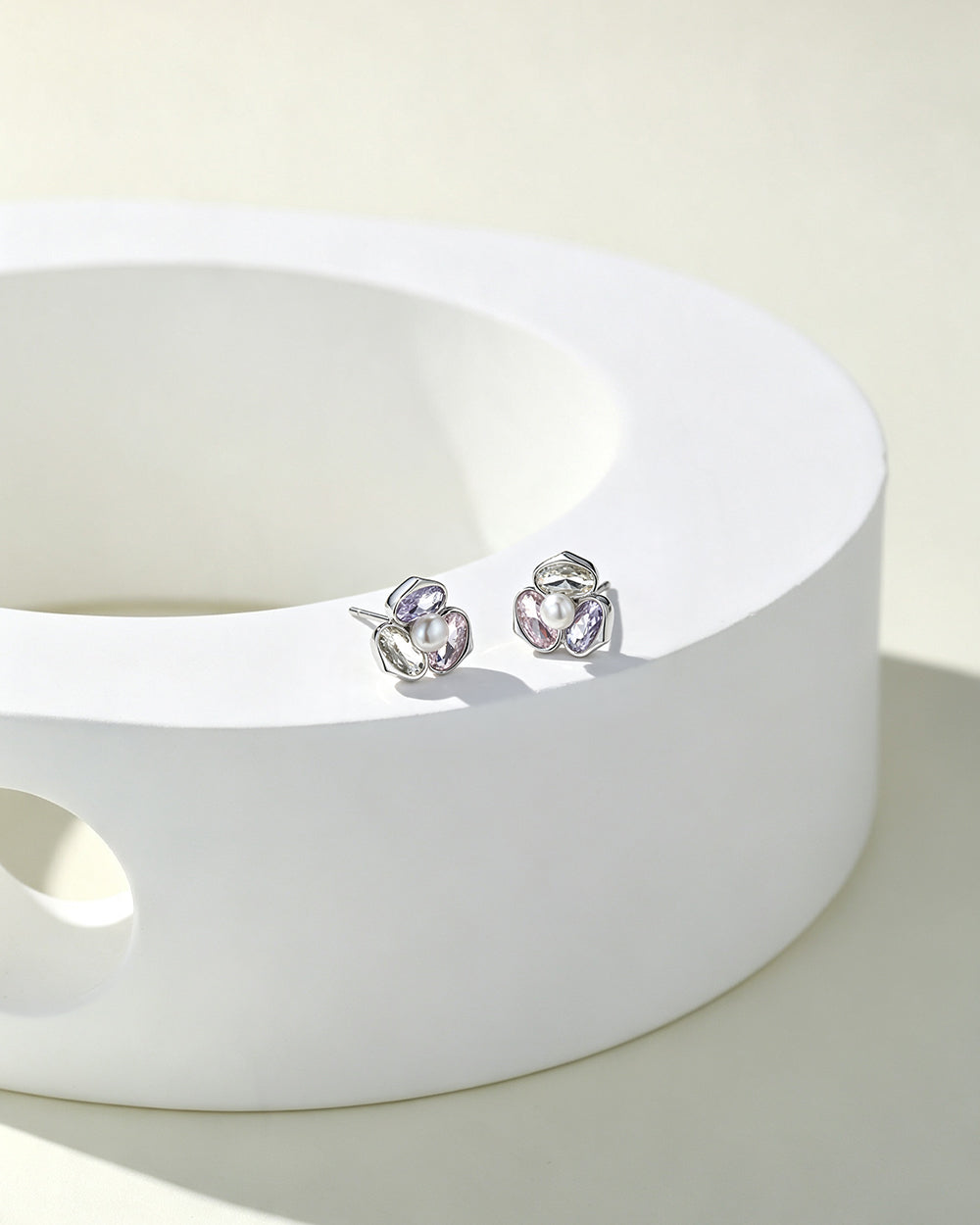 Shell Pearl & CZ Stud Earrings