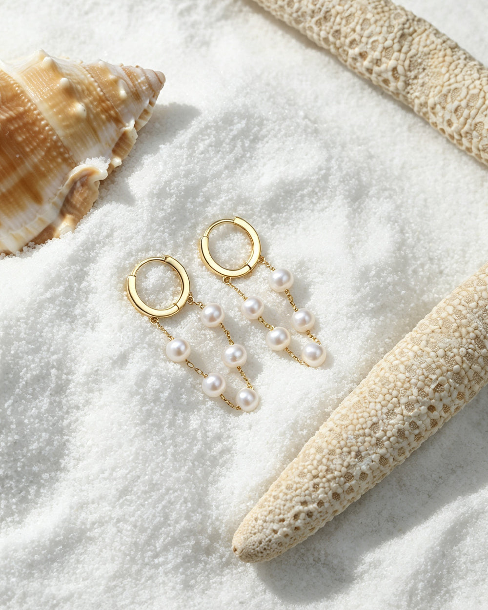 Shell Pearl Drop Hoop Earrings