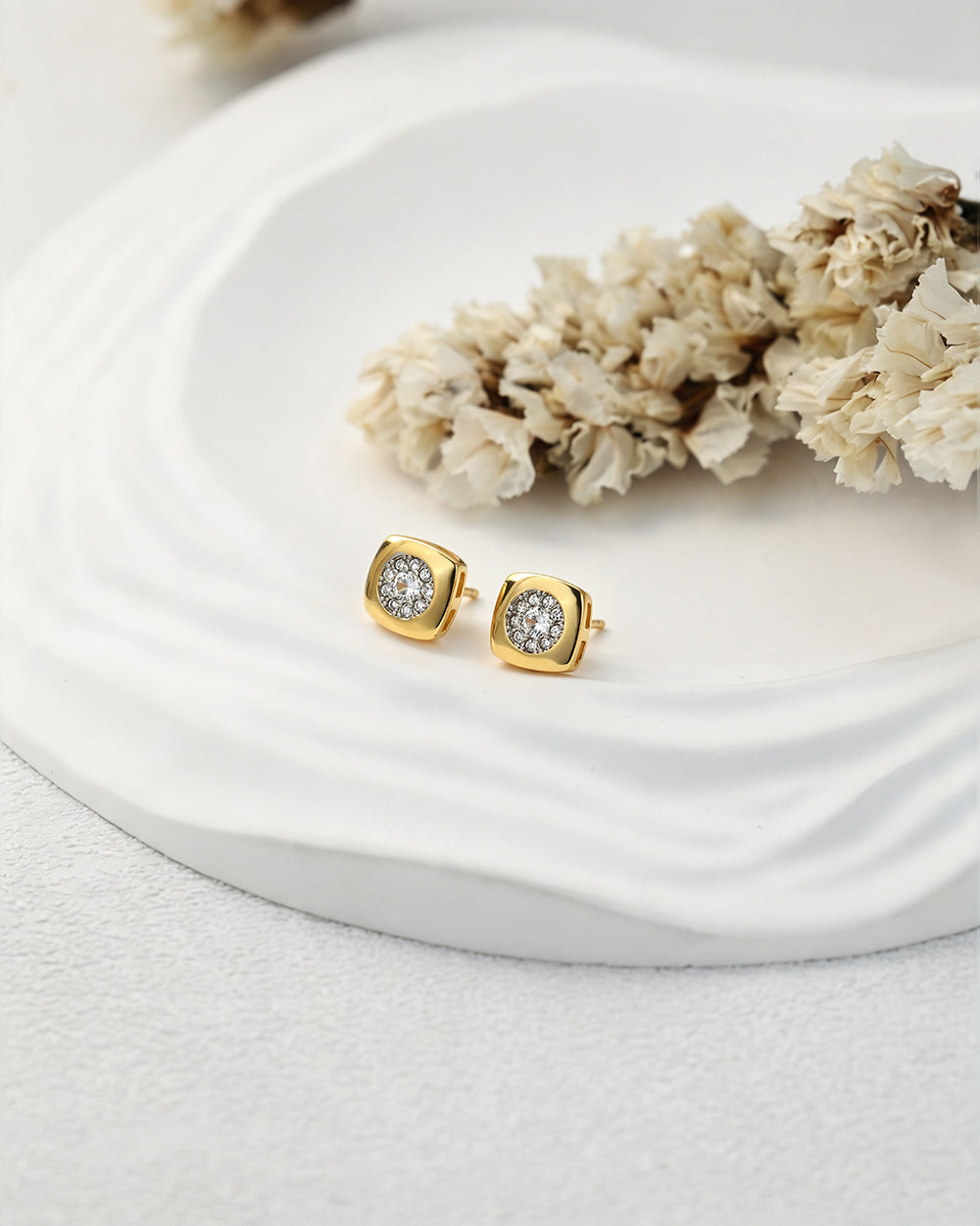 Rounded Square Cluster CZ Stud Earrings