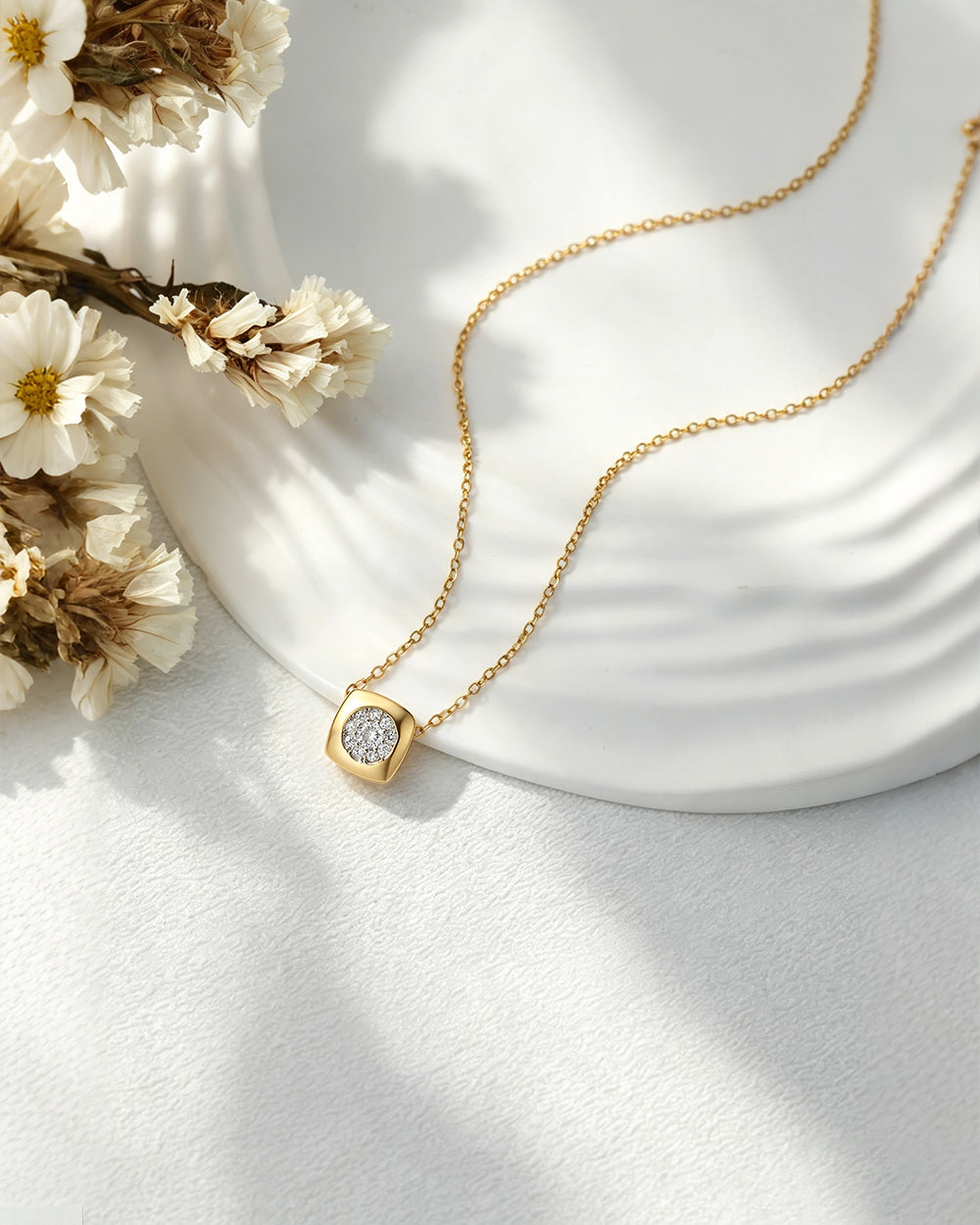 Rounded Square Cluster CZ Pendant Necklace