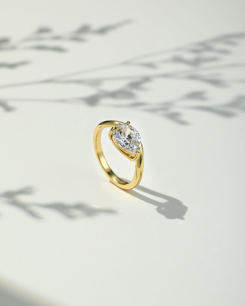 18K Gold Plated Water Drop Twist CZ Ring