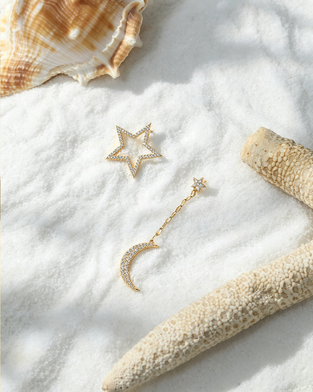 Star & Moon CZ Drop Earrings