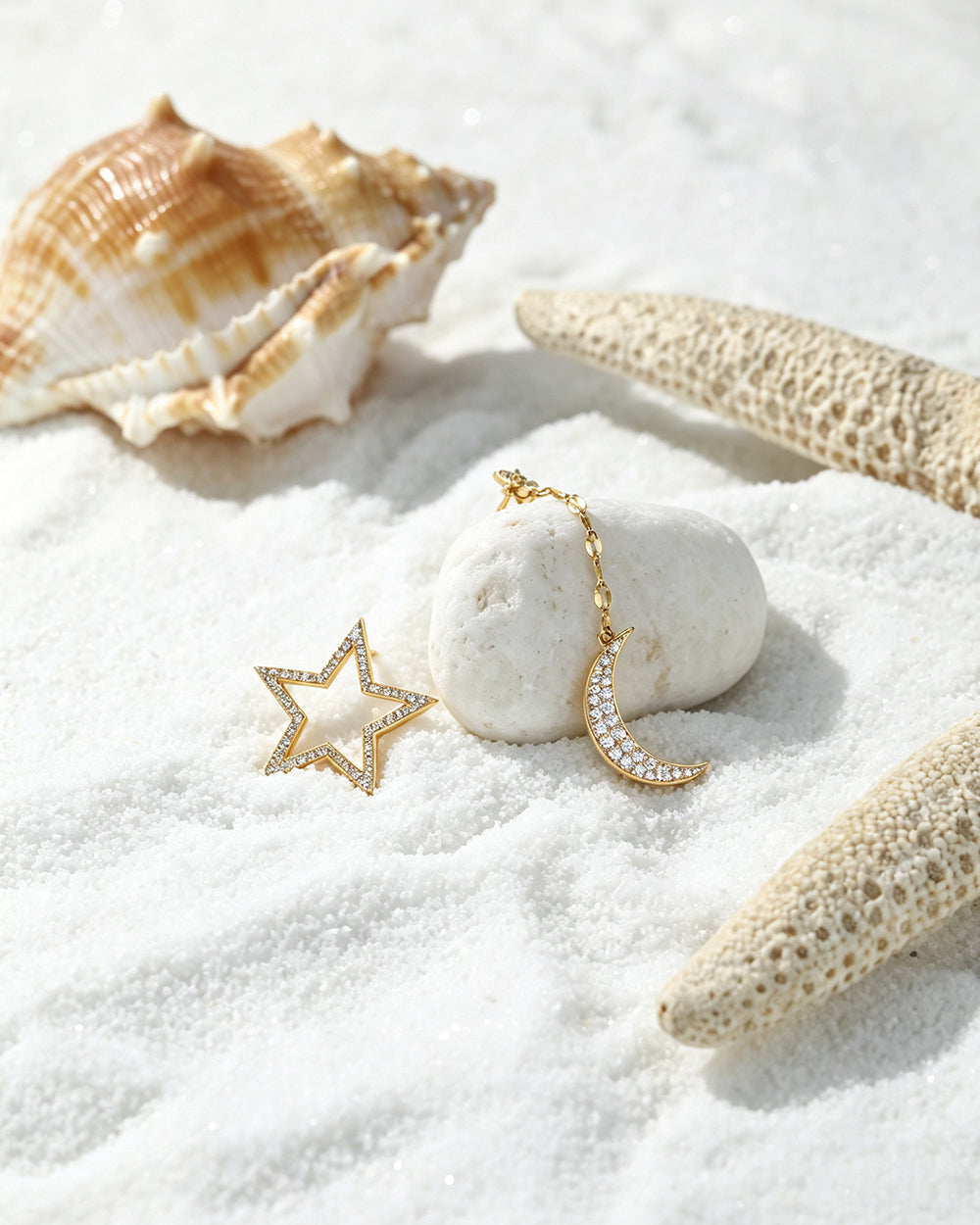 Star & Moon CZ Drop Earrings