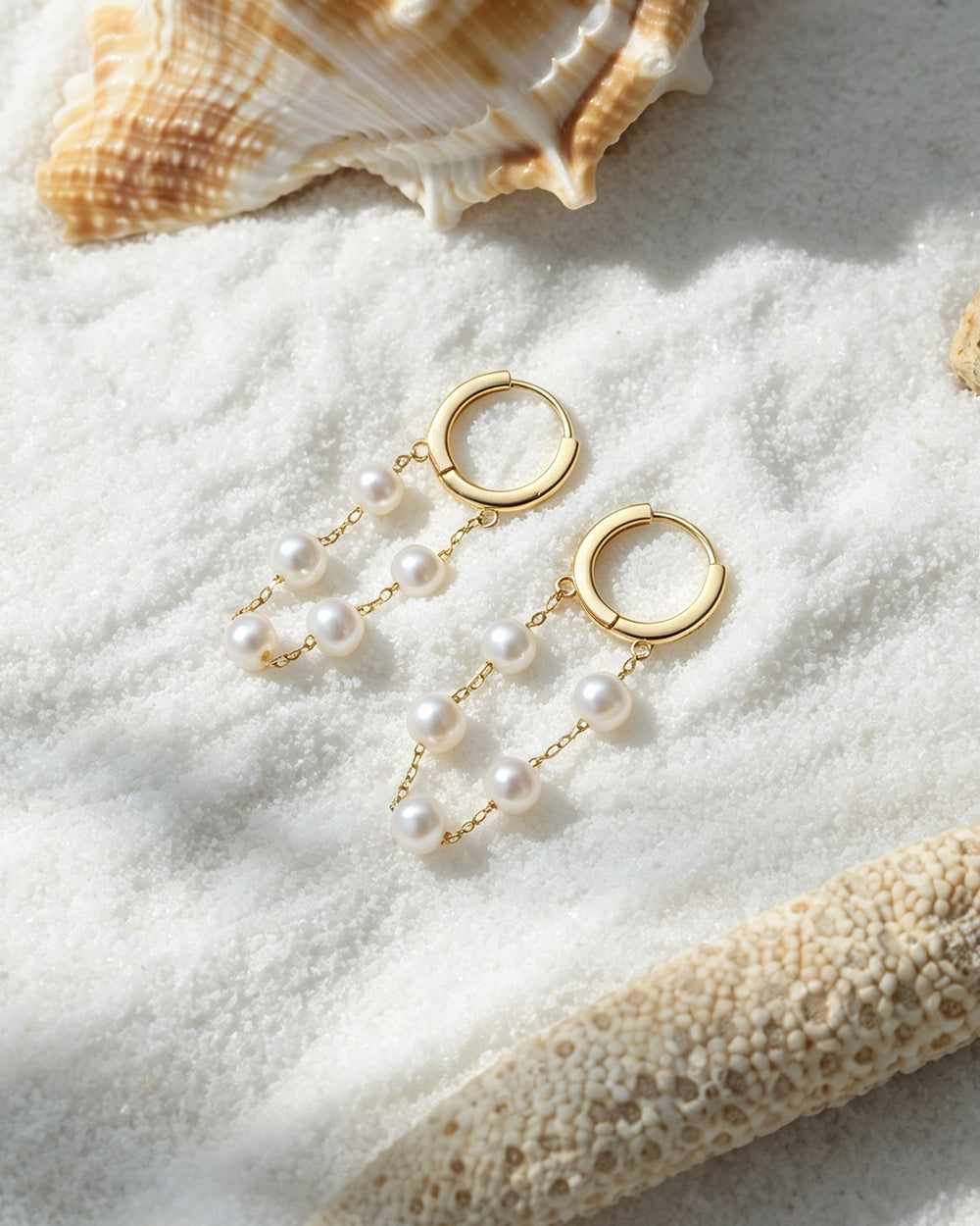 Shell Pearl Drop Hoop Earrings