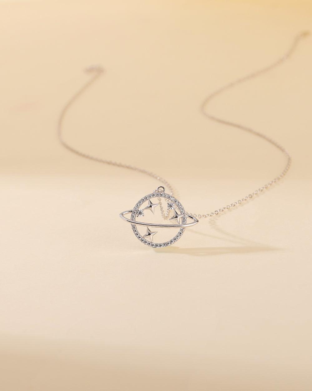 Rhodium Plated Large CZ Pendant Necklace