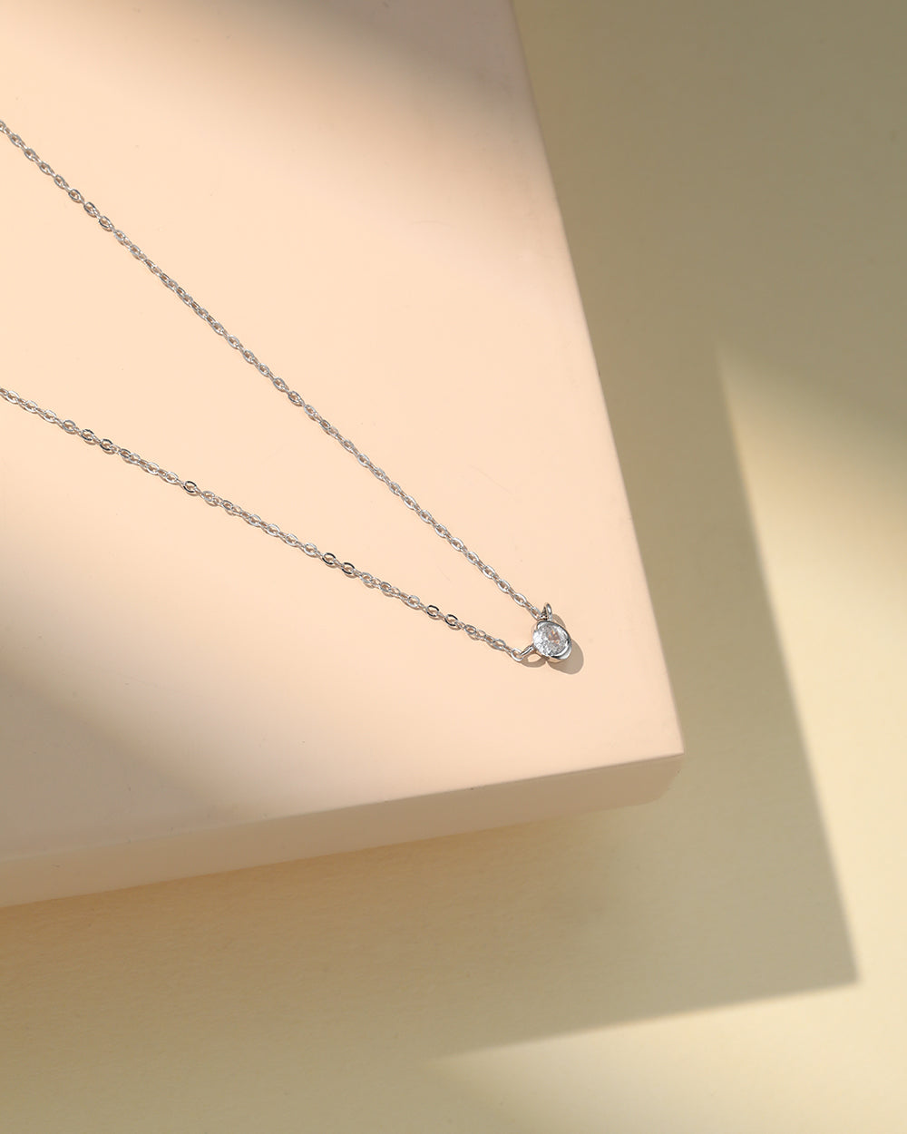 Rhodium Plated Small CZ Pendant Necklace