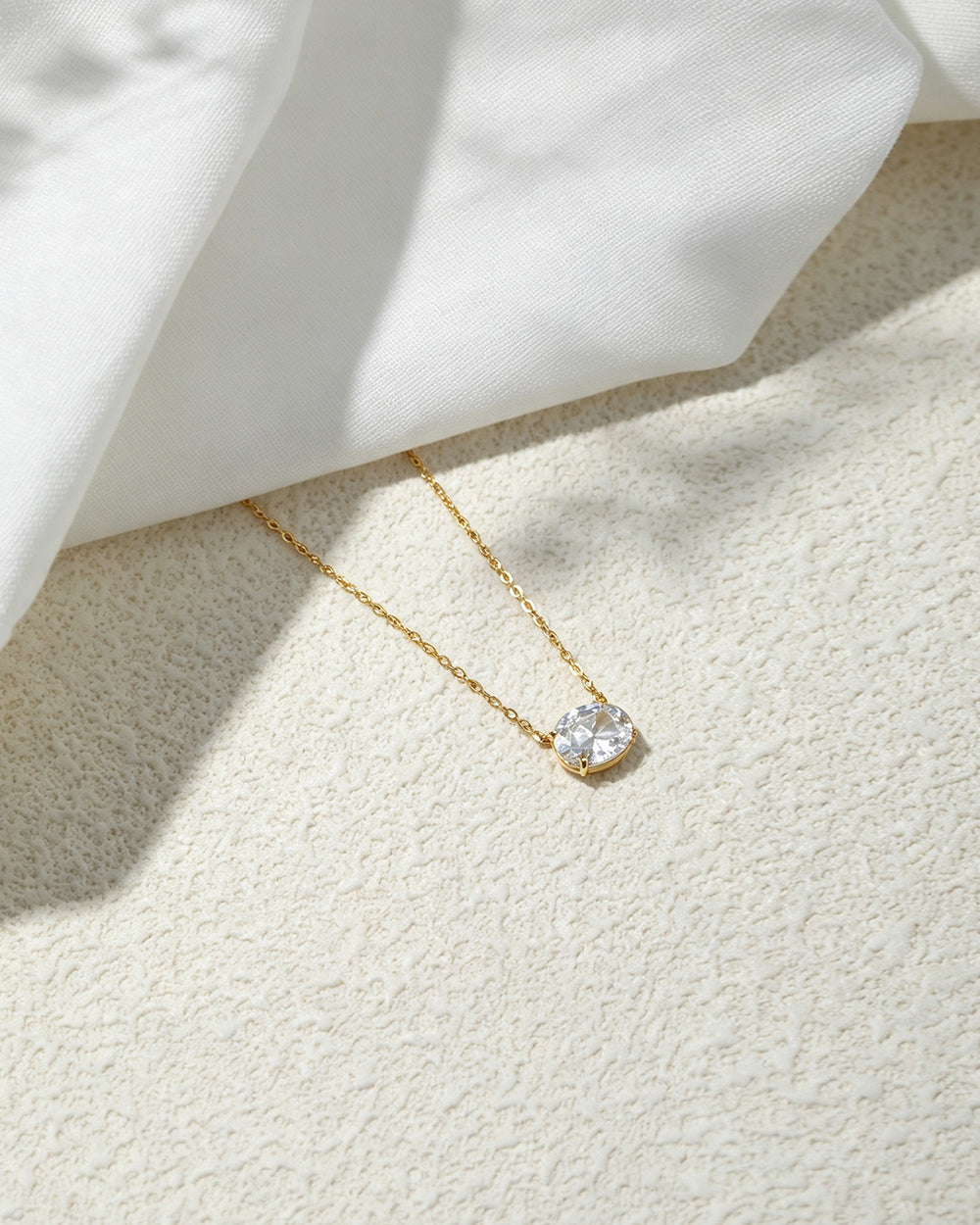 18K Gold Plated Oval CZ Pendant Necklace
