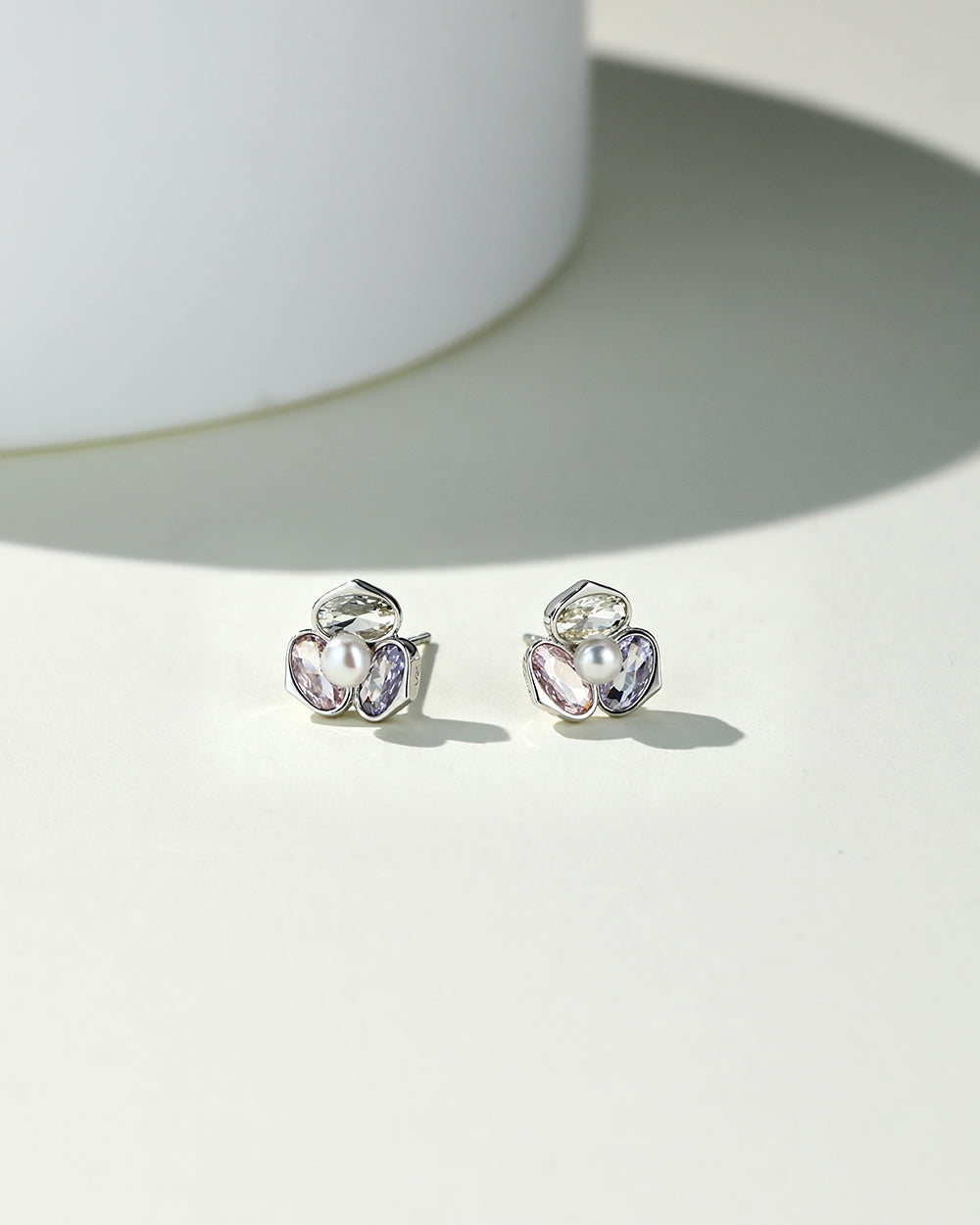 Shell Pearl & CZ Stud Earrings