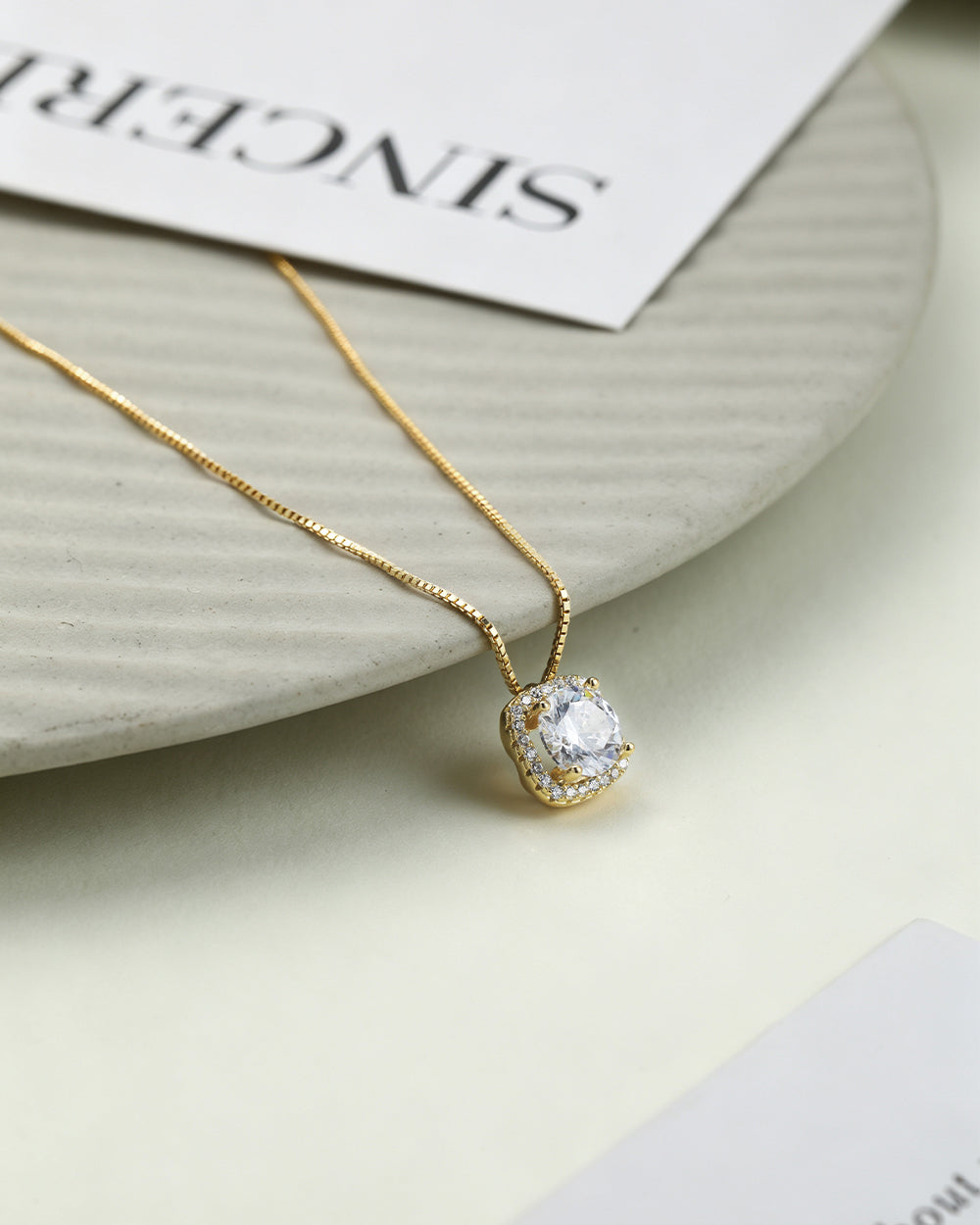 14K Gold Plated Sparkle CZ Pendant Necklace