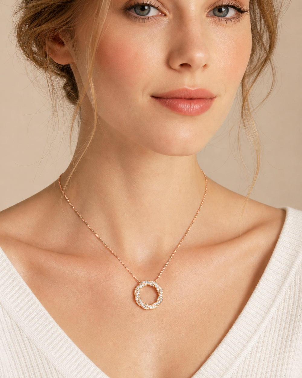 18K Gold Plated Diamond-Studded Twisted Ring Necklace