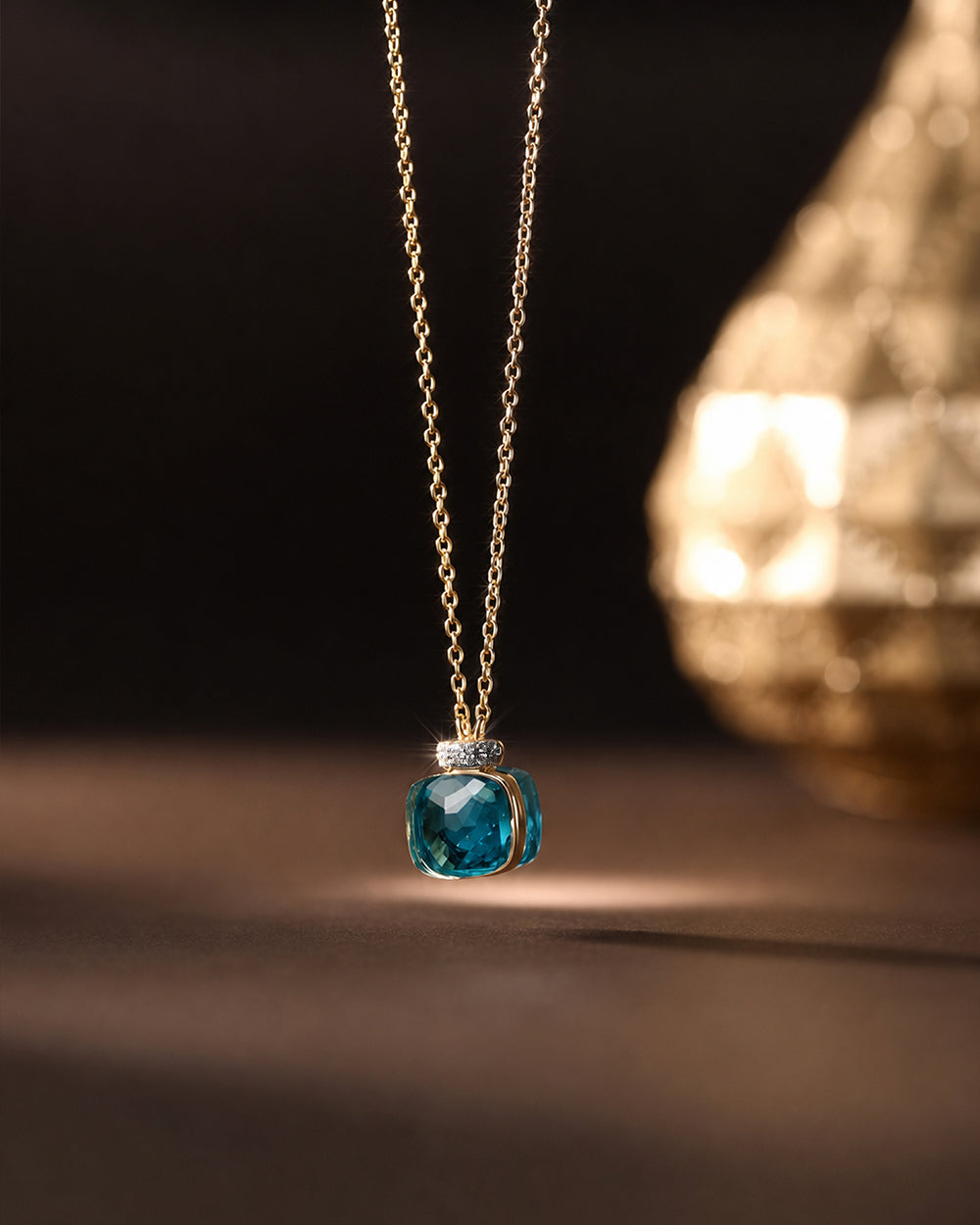 Elegant Blue 18K Gold Plated Zircon Pendant Necklace