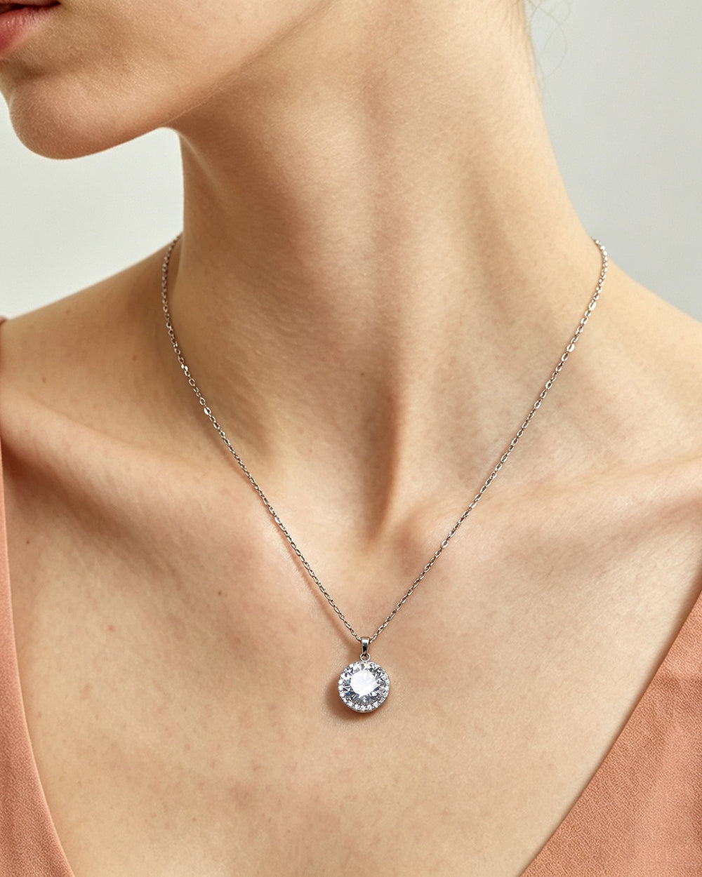 Rhodium Plated CZ Pendant Necklace