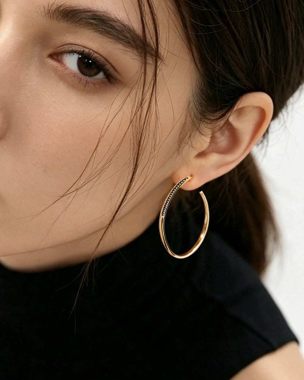 Black CZ Hoop Earrings