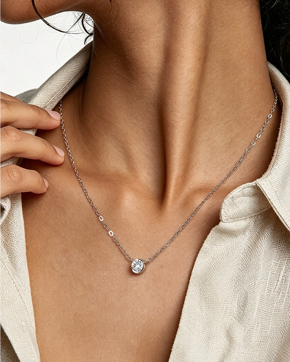 Rhodium Plated Small CZ Pendant Necklace