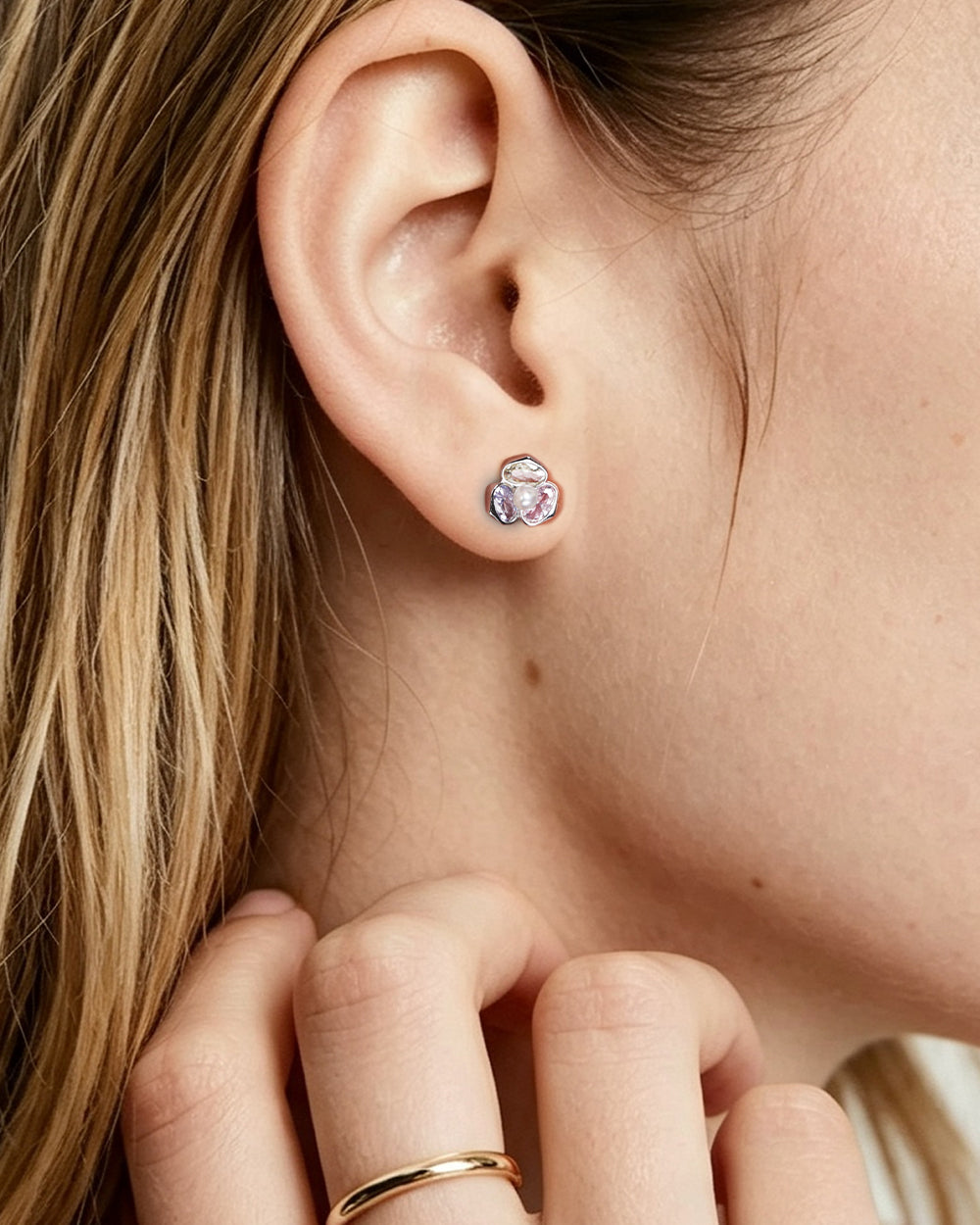 Shell Pearl & CZ Stud Earrings