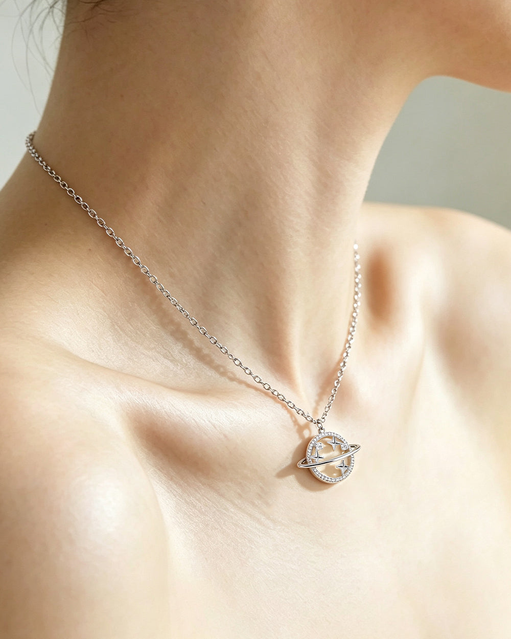 Rhodium Plated Large CZ Pendant Necklace