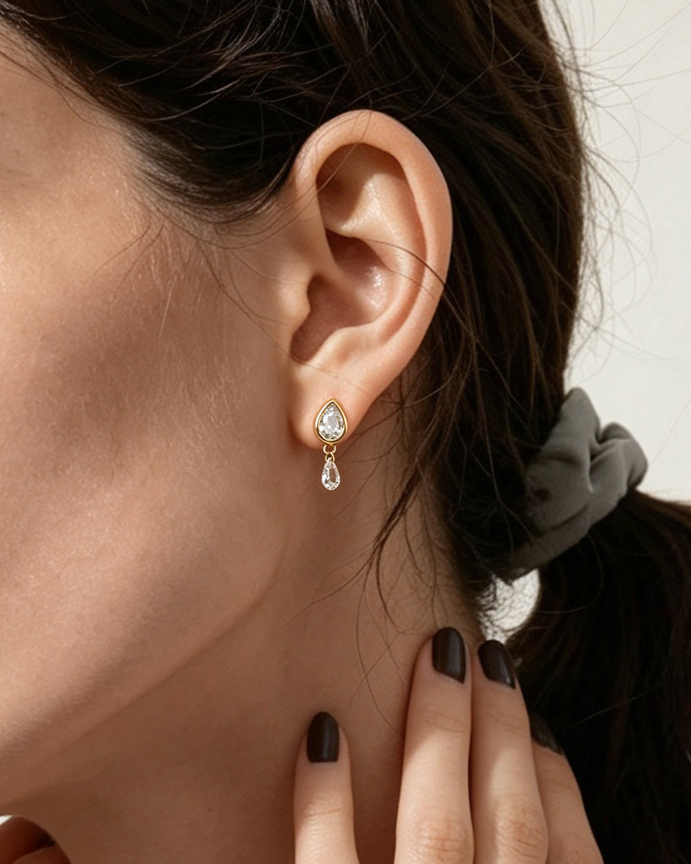 18K Gold Plated Slim CZ Drop Earrings
