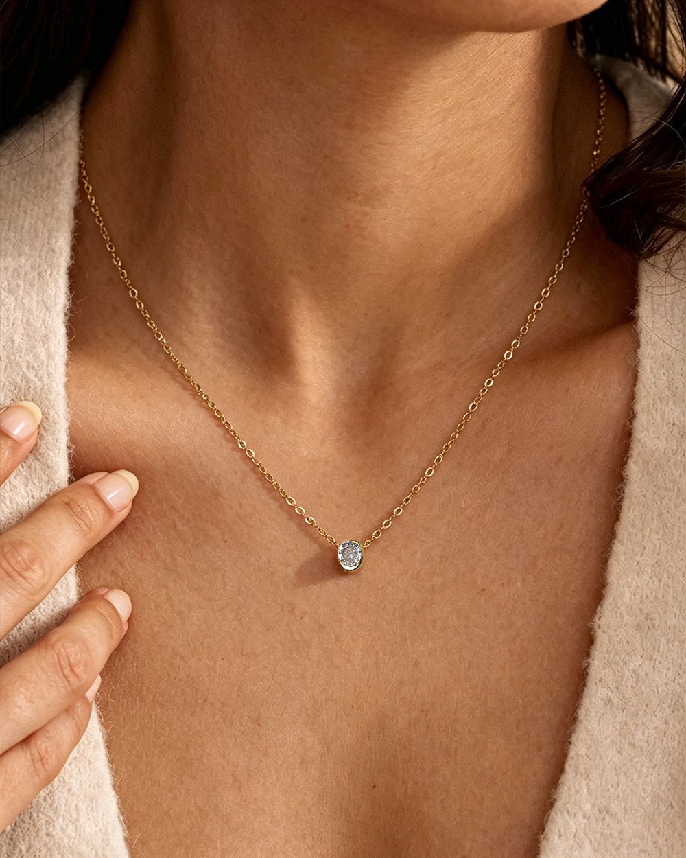 18K Gold Plated Small CZ Pendant Necklace