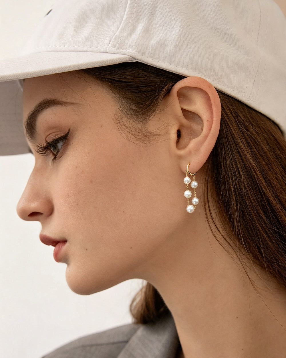 Shell Pearl Drop Hoop Earrings