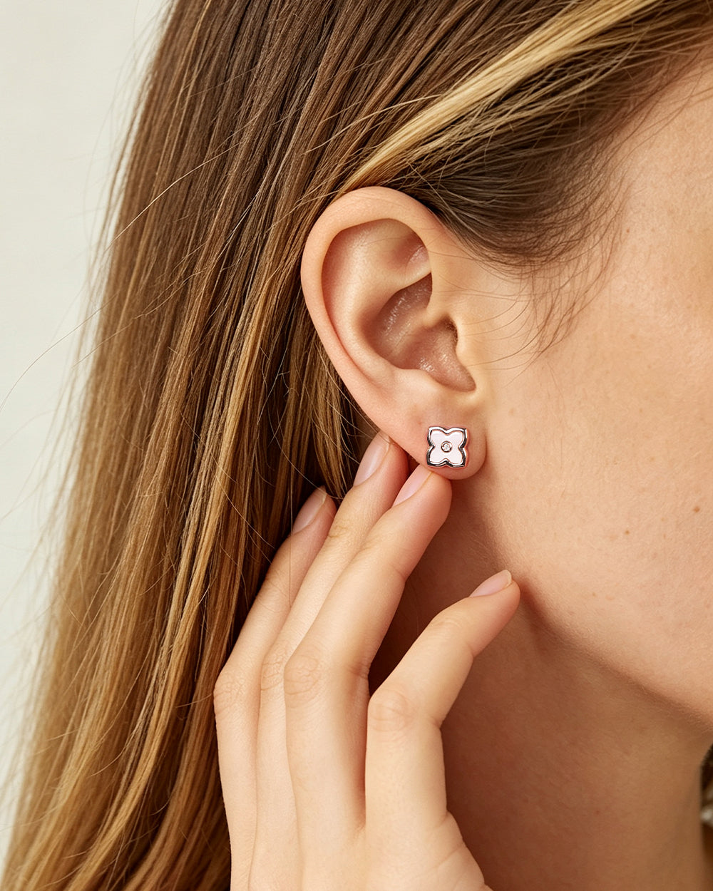 Diamond & Shell Stud Earrings