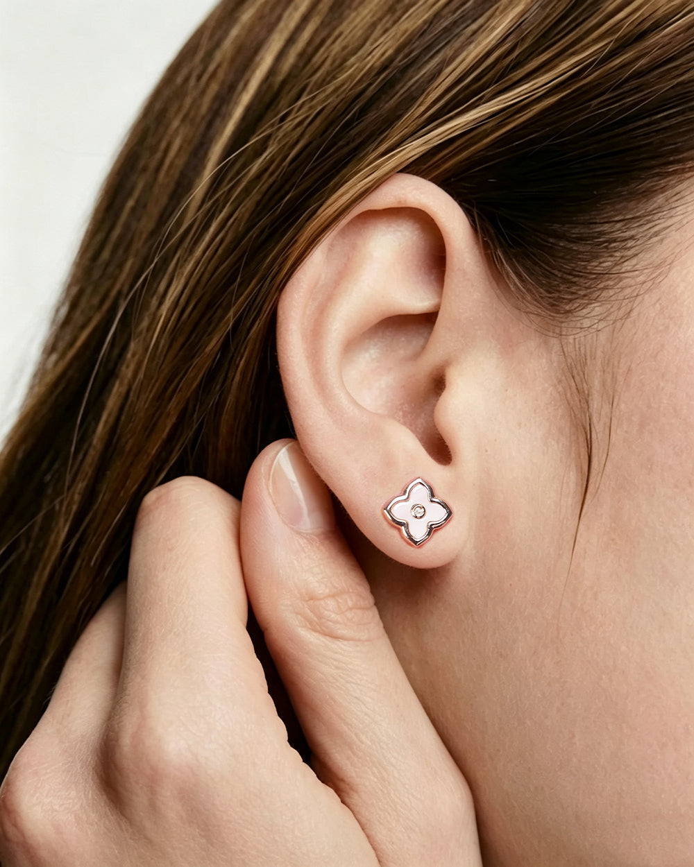 Diamond & Shell Stud Earrings